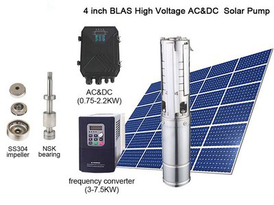 Bomba Solar Sumergible de 4', con Impulsor de acero SS304 , AC110V/DC150V, AC220V/DC300V, AC380V/DC540V, BLAS